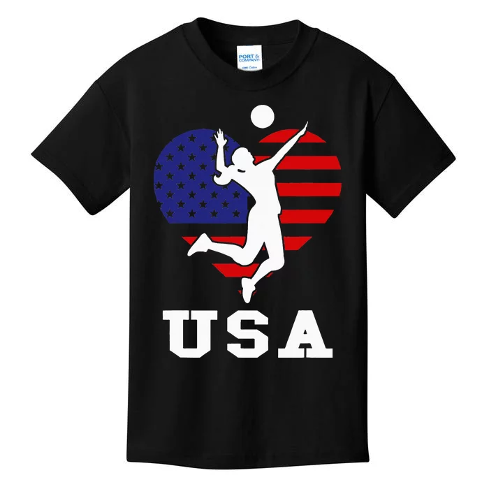 Usa Flag Volleyball Support Usa Team Volleyball Kids T-Shirt