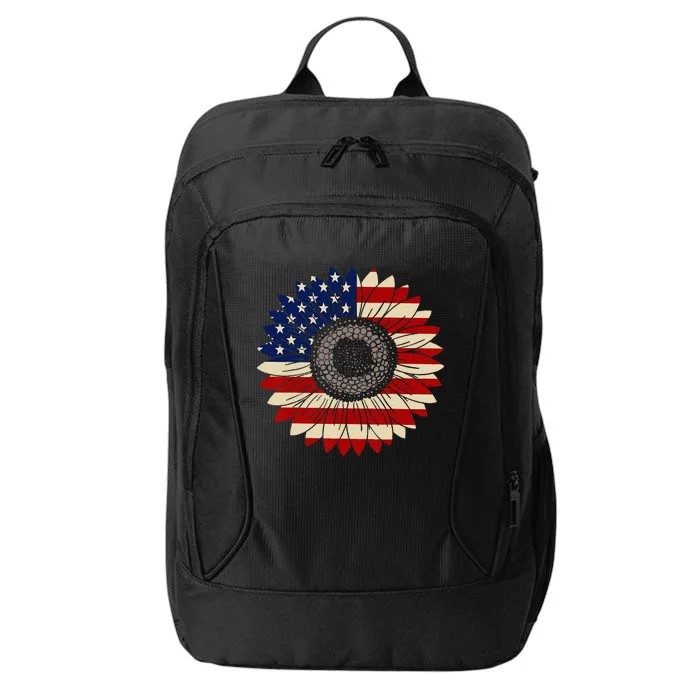 US Flag Vintage Sunflower Leopard Patriotic 4th Of July Girl City Backpack