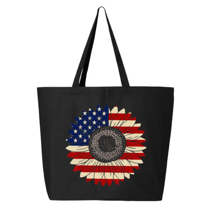 US Flag Vintage Sunflower Leopard Patriotic 4th Of July Girl 25L Jumbo Tote