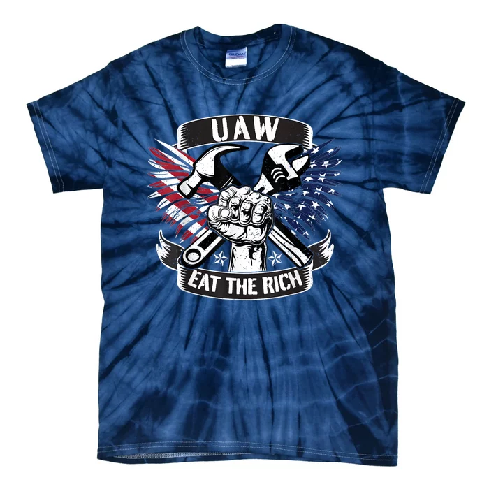 Us Flag Vintage Uaw Eat The Rich Uaw Strong Uaw Proud Union Tie-Dye T-Shirt