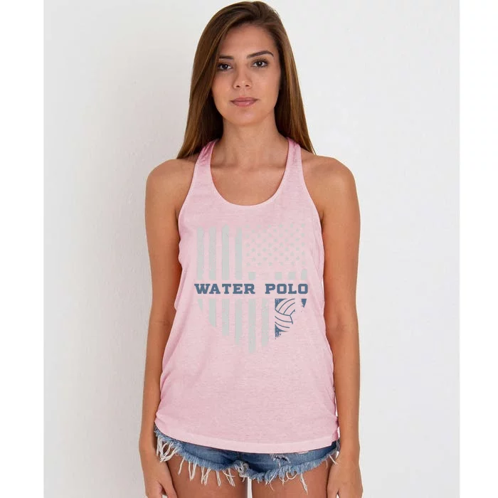 Usa Flag Vintage Water Polo Lovers Gift Design Present Gift Women's Knotted Racerback Tank