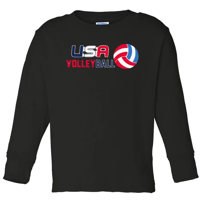 USA Flag Volleyball Toddler Long Sleeve Shirt