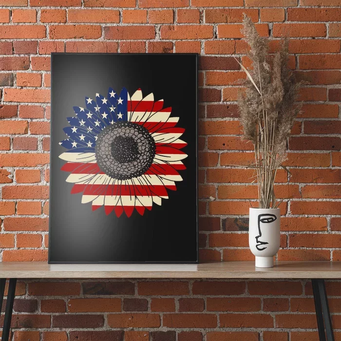 US Flag Vintage Sunflower Leopard Patriotic 4th Of July Poster