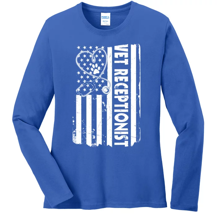 Usa Flag Vet Receptionist American Animal Health Gift Ladies Long Sleeve Shirt