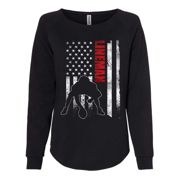 US Flag vintage American Football Lineman Womens California Wash Sweatshirt