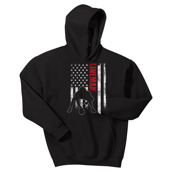 US Flag vintage American Football Lineman Kids Hoodie