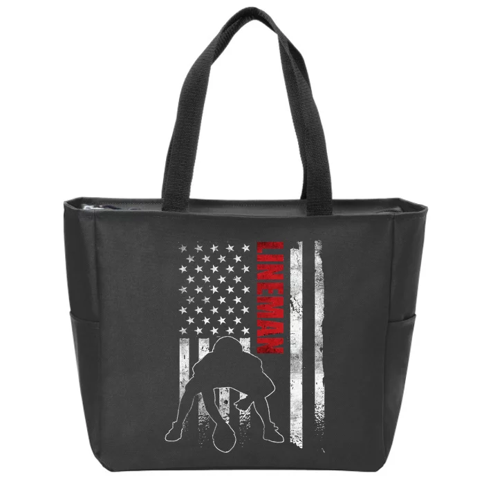 US Flag vintage American Football Lineman Zip Tote Bag