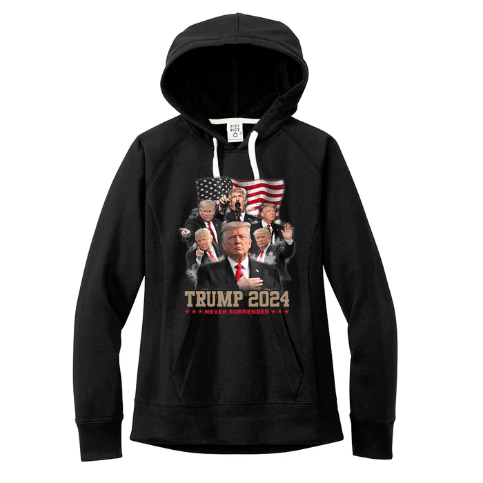 Usa Flag Vintage Trump 2024 Never Surrender Women's Fleece Hoodie