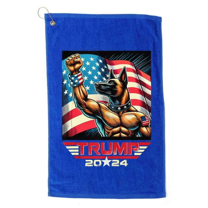 Us Flag Vote For Trump 2024 Fist Belgian Malinois Dog Platinum Collection Golf Towel