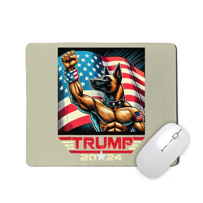 Us Flag Vote For Trump 2024 Fist Belgian Malinois Dog Mousepad