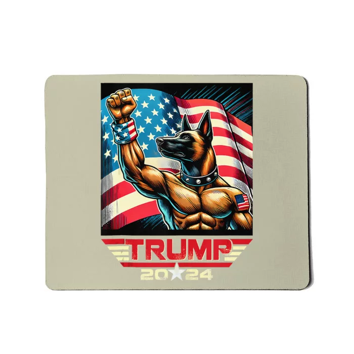 Us Flag Vote For Trump 2024 Fist Belgian Malinois Dog Mousepad