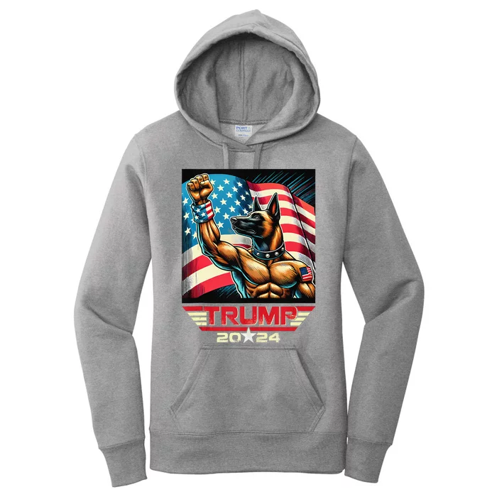 Us Flag Vote For Trump 2024 Fist Belgian Malinois Dog Women's Pullover Hoodie