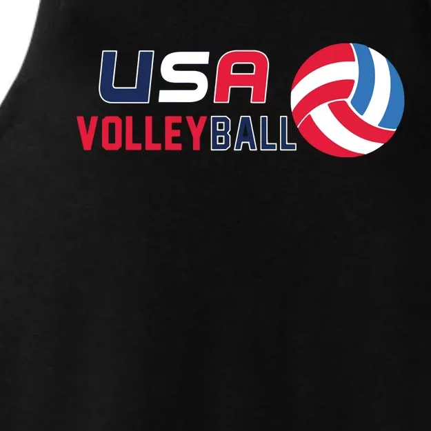 USA Flag Volleyball And Volleyball Ladies Tri-Blend Wicking Tank