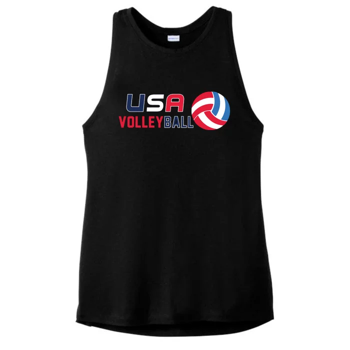 USA Flag Volleyball And Volleyball Ladies Tri-Blend Wicking Tank