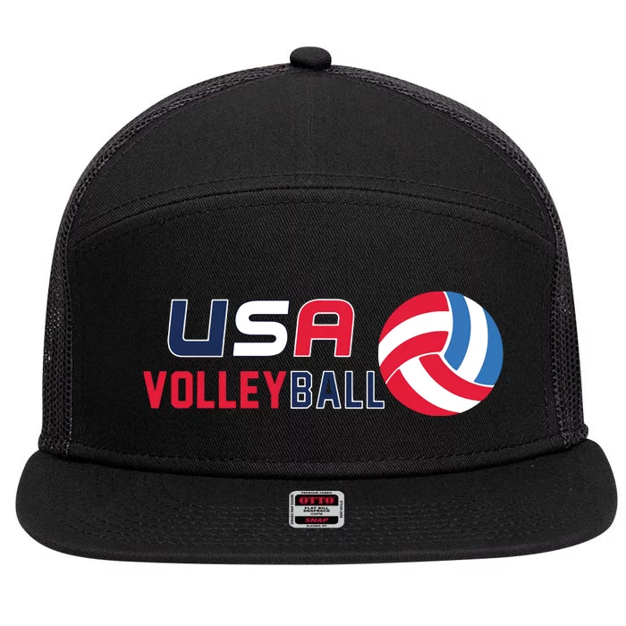 USA Flag Volleyball And Volleyball 7 Panel Mesh Trucker Snapback Hat