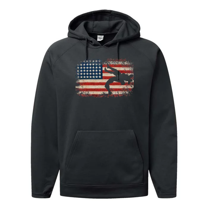 Usa Flag Wrestling American Flag Wrestling Wrestle Gift Performance Fleece Hoodie