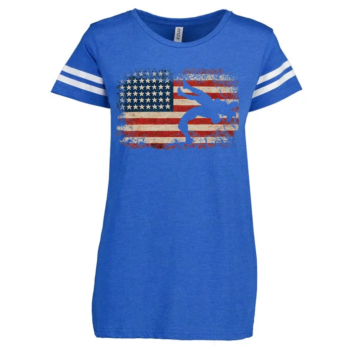 Usa Flag Wrestling American Flag Wrestling Wrestle Gift Enza Ladies Jersey Football T-Shirt