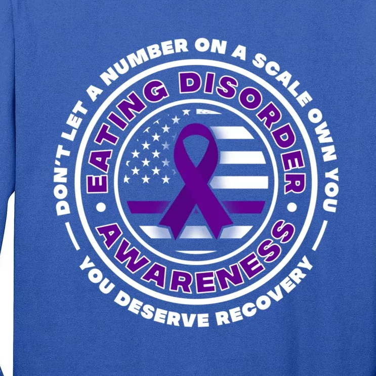 Us Flag With Purple Ribbons For Eating Disorder Awareness Cool Gift Tall Long Sleeve T-Shirt