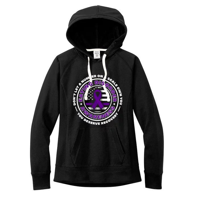 Us Flag With Purple Ribbons For Eating Disorder Awareness Cool Gift Women's Fleece Hoodie