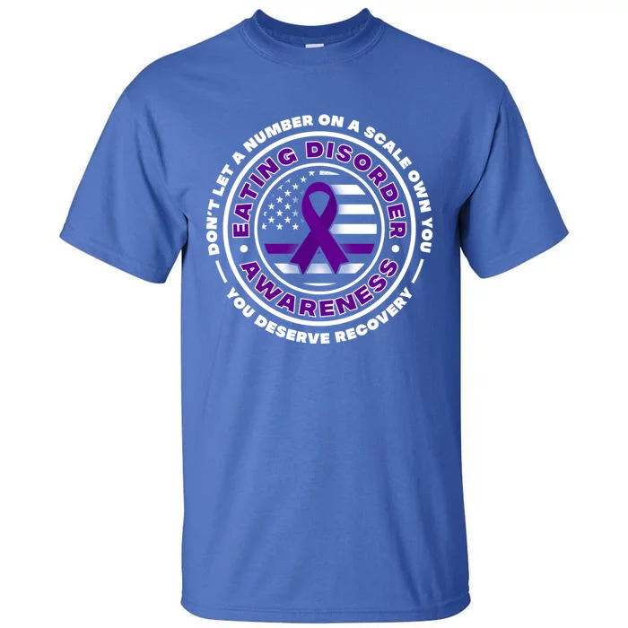 Us Flag With Purple Ribbons For Eating Disorder Awareness Cool Gift Tall T-Shirt