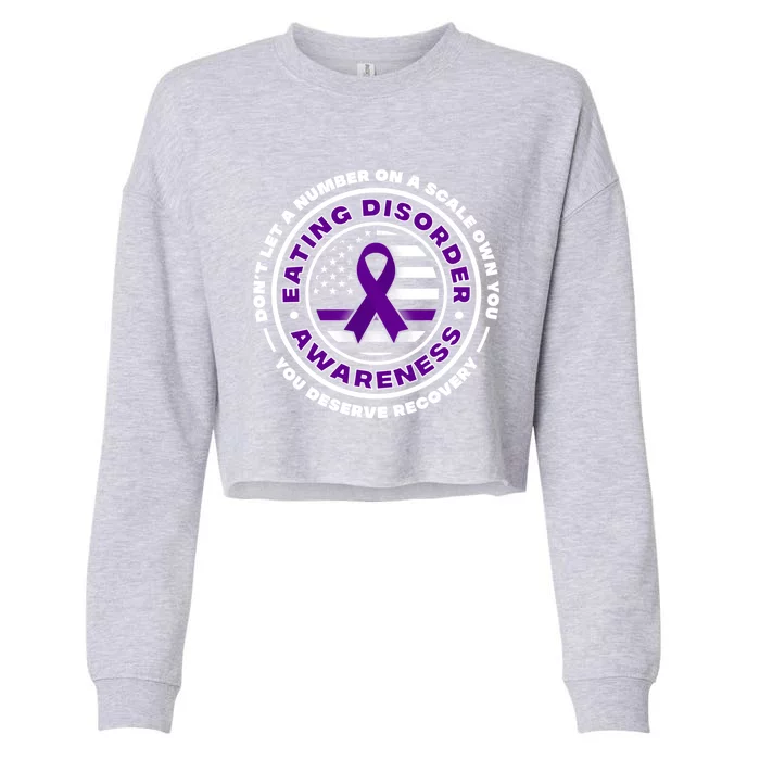 Us Flag With Purple Ribbons For Eating Disorder Awareness Cool Gift Cropped Pullover Crew