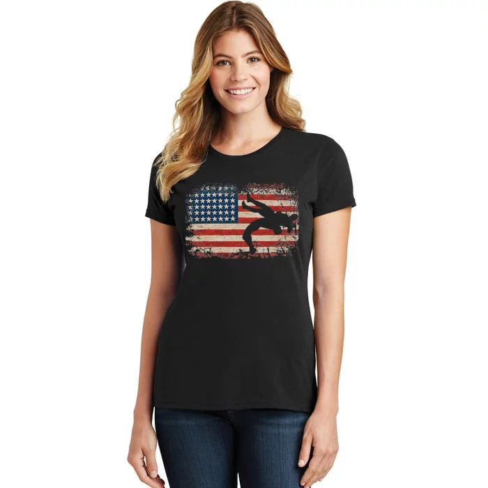 Usa Flag Wrestling American Flag Wrestling Wrestle Gift Women's T-Shirt