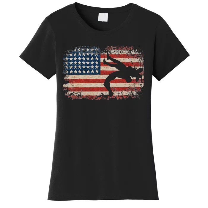 Usa Flag Wrestling American Flag Wrestling Wrestle Gift Women's T-Shirt