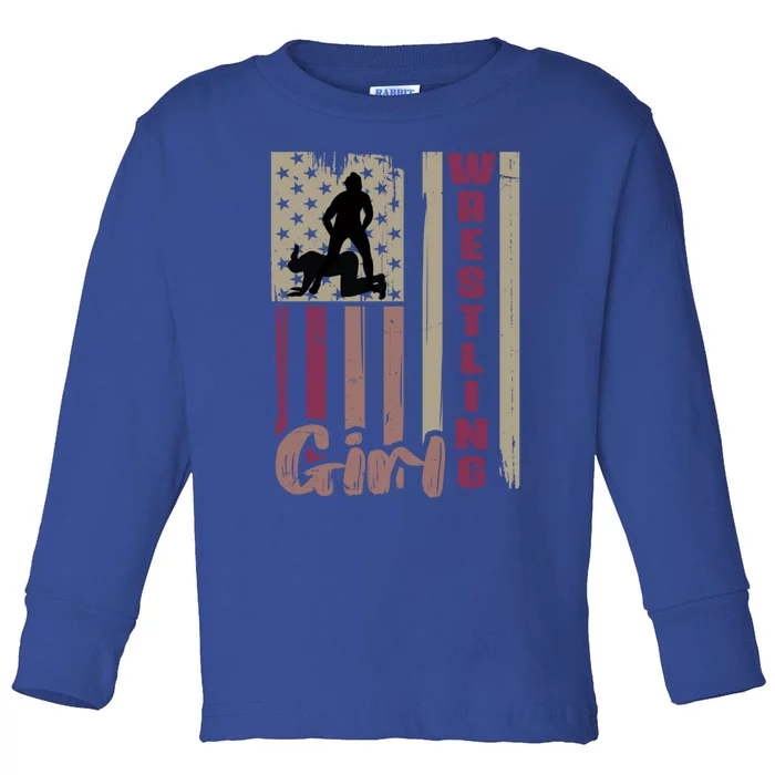 Us Flag Wrestling Wrestler Gift Toddler Long Sleeve Shirt