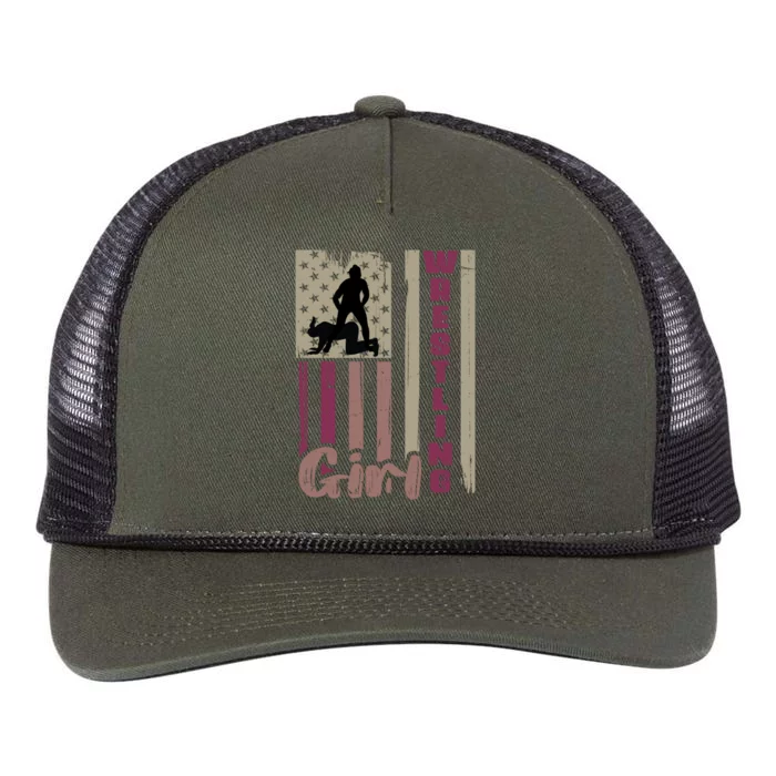 Us Flag Wrestling Wrestler Gift Retro Rope Trucker Hat Cap