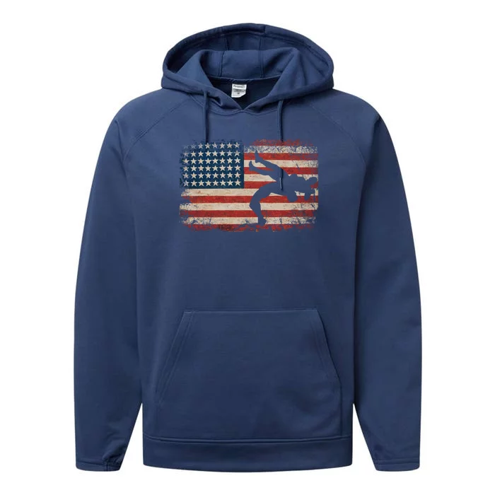 Usa Flag Wrestling American Flag Wrestling Wrestle Gift Performance Fleece Hoodie