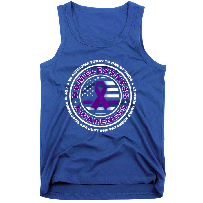 Usa Flag With Purple Ribbons For Homelessness Awareness Gift Tank Top