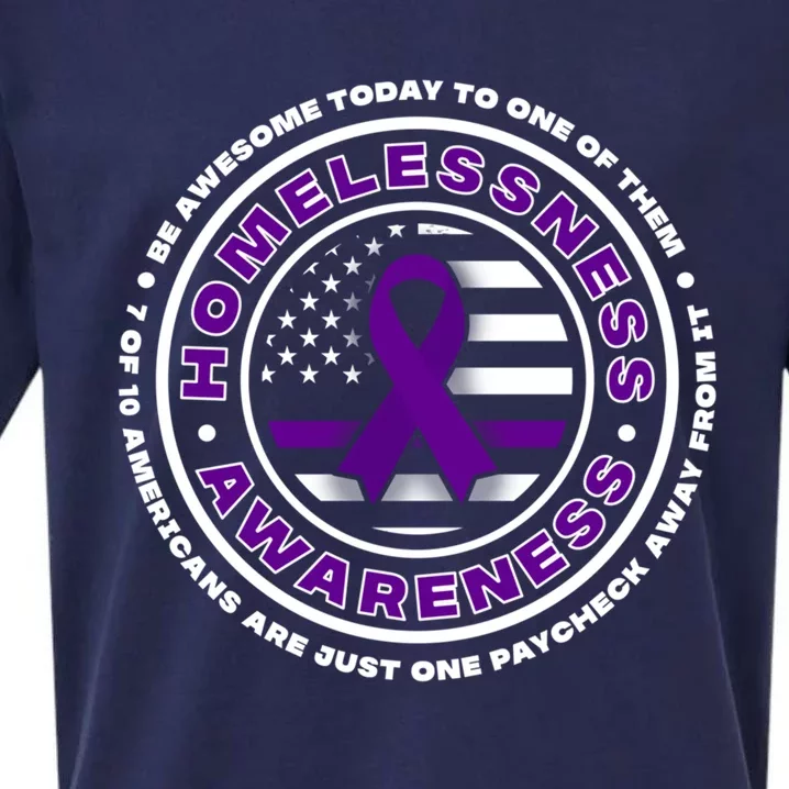 Usa Flag With Purple Ribbons For Homelessness Awareness Great Gift Sueded Cloud Jersey T-Shirt