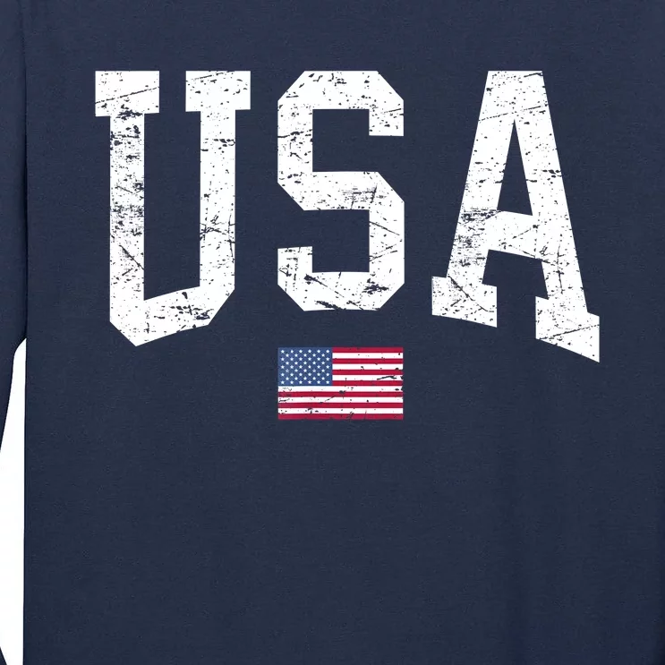 USA Flag Women Men Patriotic American Flag Distressed Tall Long Sleeve T-Shirt