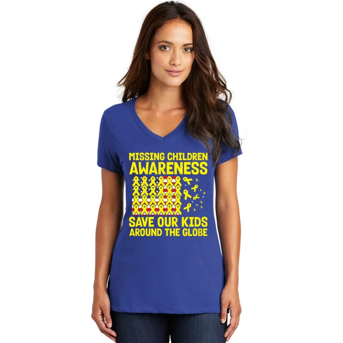 Usa Flag With Yellow Ribbons For Missing Awareness Cute Gift Women's V-Neck T-Shirt