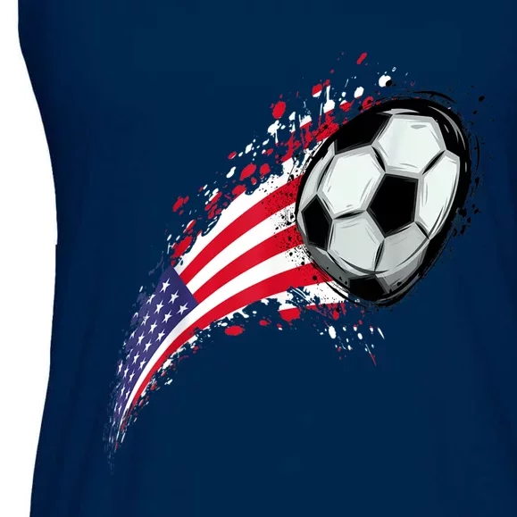 US Flag With A Soccer Ball, Soccer Lovers Ladies Essential Flowy Tank