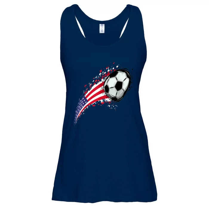 US Flag With A Soccer Ball, Soccer Lovers Ladies Essential Flowy Tank