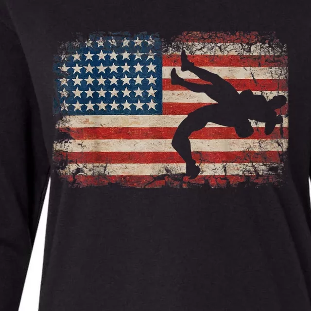 Usa Flag Wrestling American Flag Wrestling Wrestle Womens Cotton Relaxed Long Sleeve T-Shirt