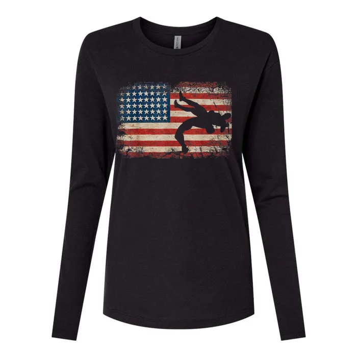 Usa Flag Wrestling American Flag Wrestling Wrestle Womens Cotton Relaxed Long Sleeve T-Shirt