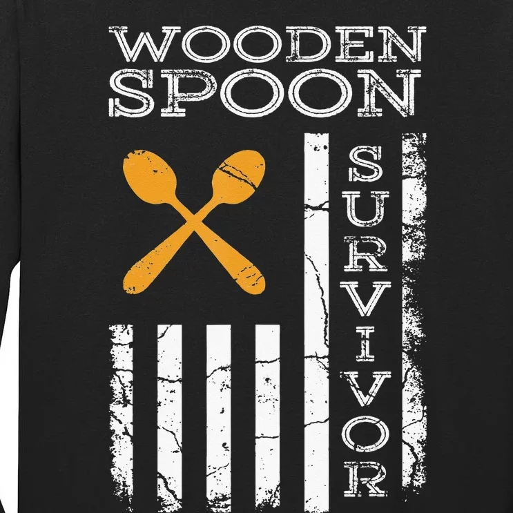 Us Flag Wooden Spoon Survivor Humor Expression Tall Long Sleeve T-Shirt