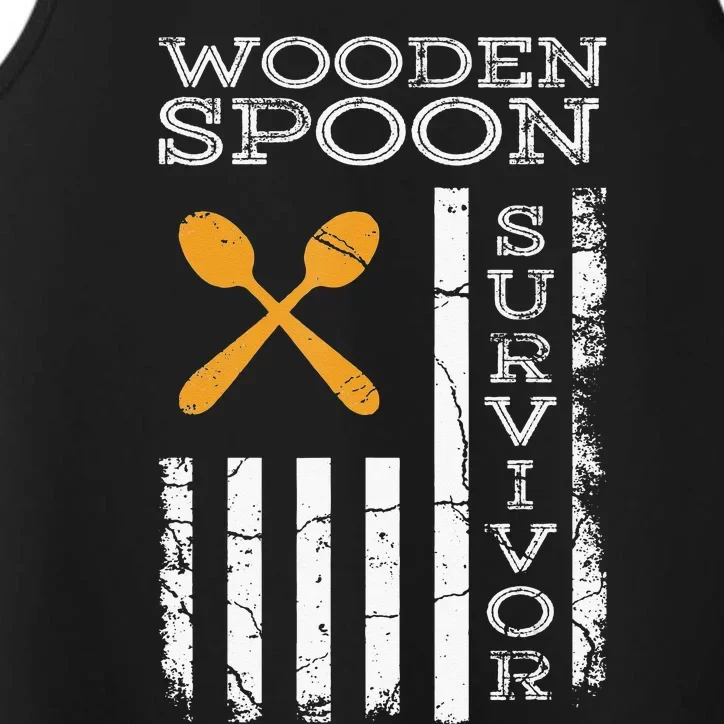 Us Flag Wooden Spoon Survivor Humor Expression Performance Tank