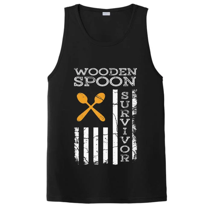 Us Flag Wooden Spoon Survivor Humor Expression Performance Tank