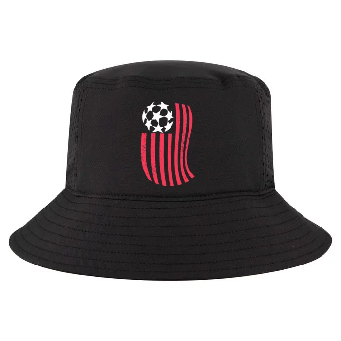 USA Flag With Soccer Ball Distressed Graphic Cool Comfort Performance Bucket Hat