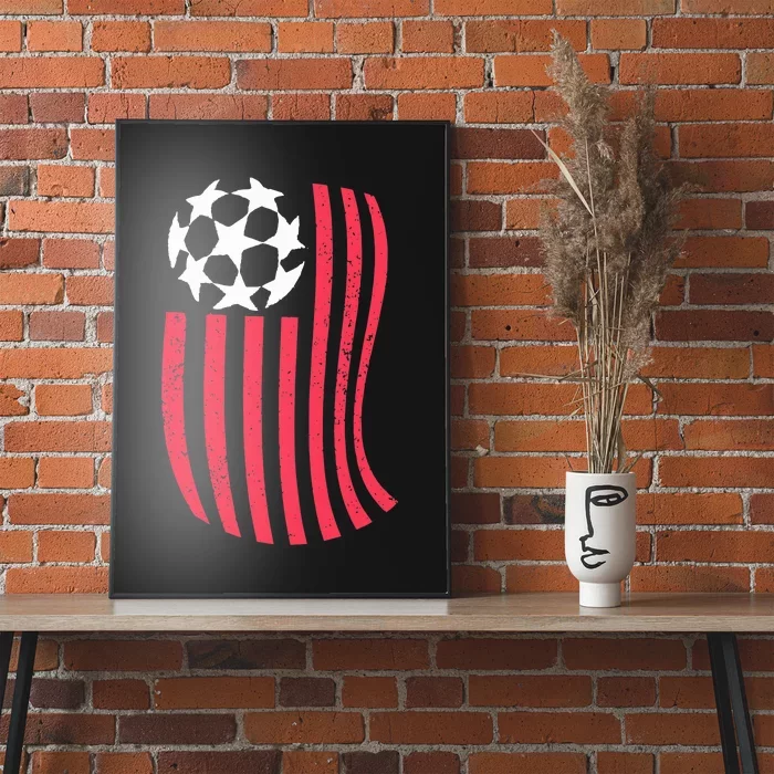 USA Flag With Soccer Ball Distressed Graphic Poster