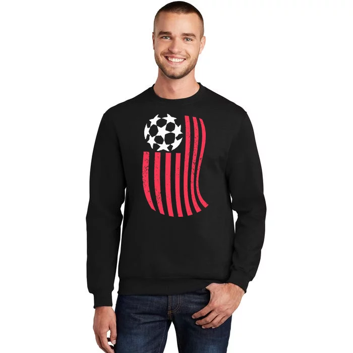 USA Flag With Soccer Ball Distressed Graphic Tall Sweatshirt