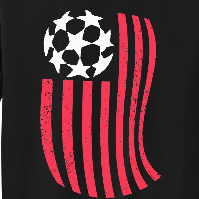 USA Flag With Soccer Ball Distressed Graphic Tall Sweatshirt