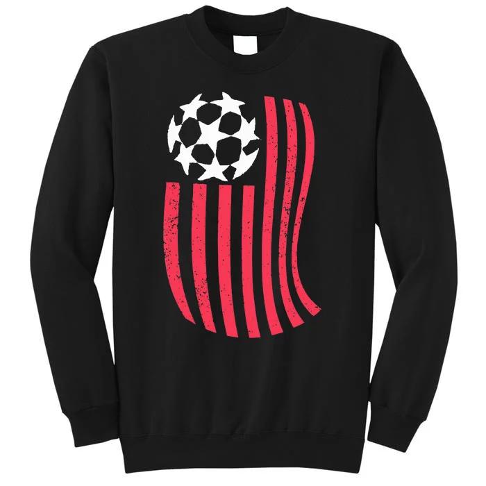 USA Flag With Soccer Ball Distressed Graphic Tall Sweatshirt