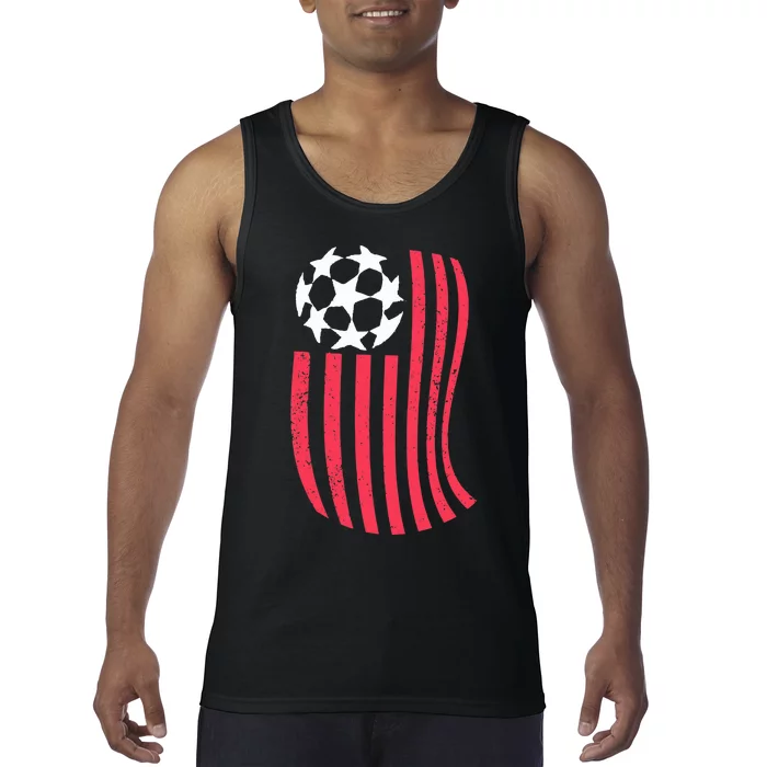 USA Flag With Soccer Ball Distressed Graphic Tank Top