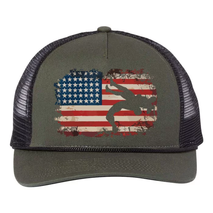 Usa Flag Wrestling American Flag Wrestling Wrestle Gift Retro Rope Trucker Hat Cap