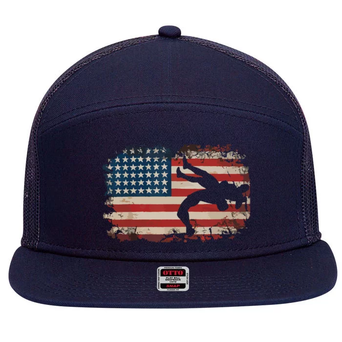 Usa Flag Wrestling American Flag Wrestling Wrestle Gift 7 Panel Mesh Trucker Snapback Hat