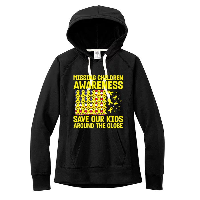 Usa Flag With Yellow Ribbons For Missing Awareness Gift Women's Fleece Hoodie